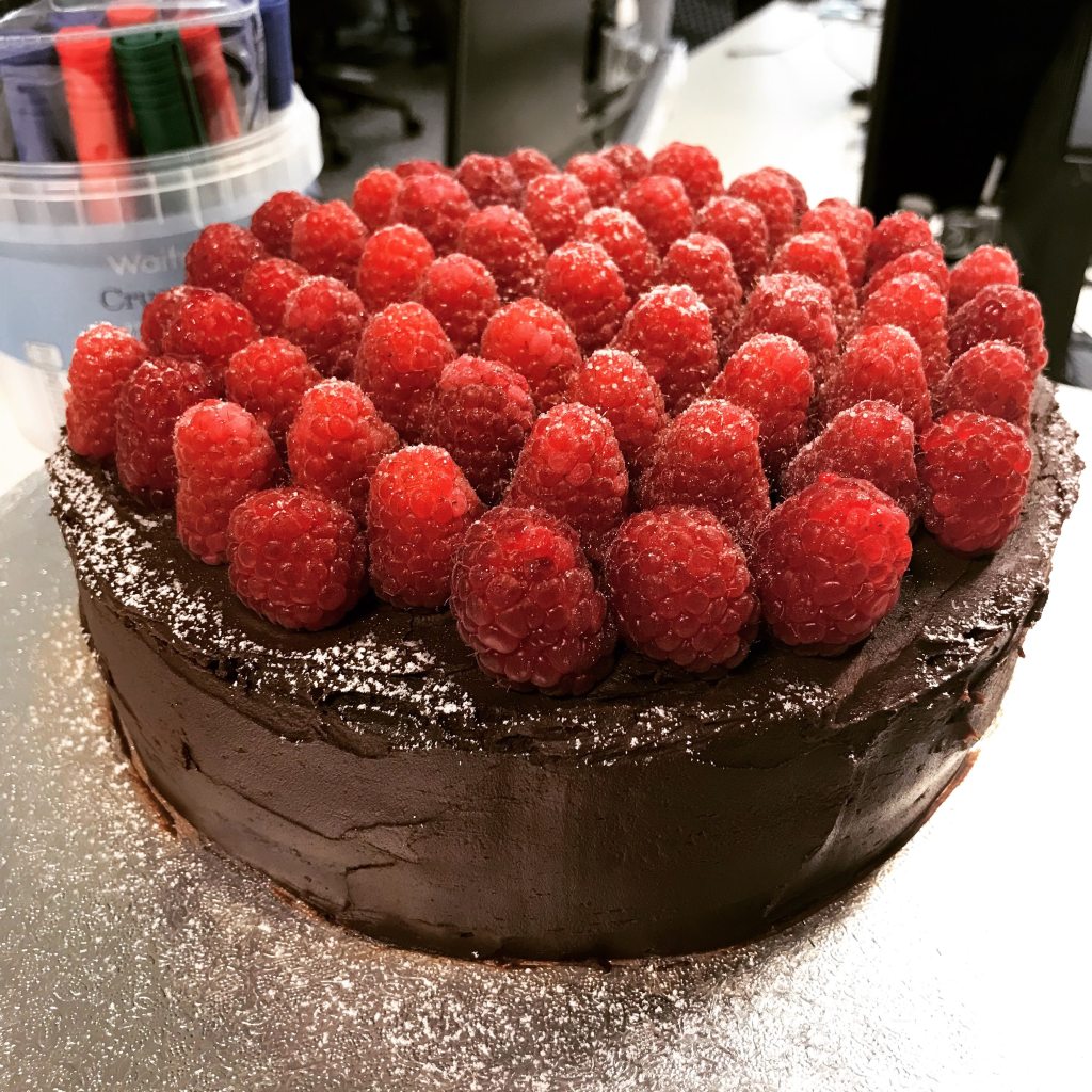 Chocolate and raspberry 'Bake Off' cake